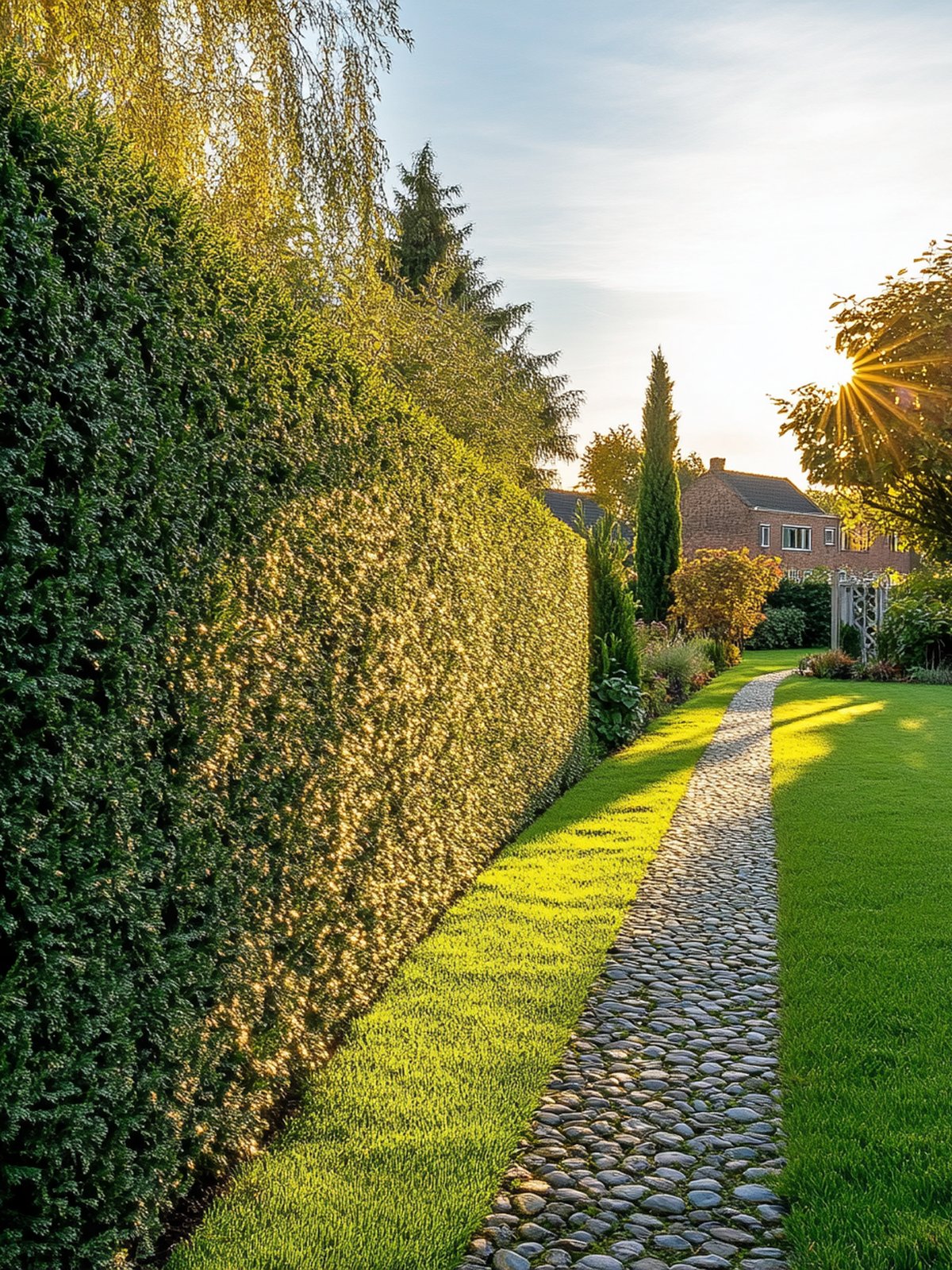 Thuja Smaragd haag — rechte groenblijvende kegels in een Nederlandse voortuin