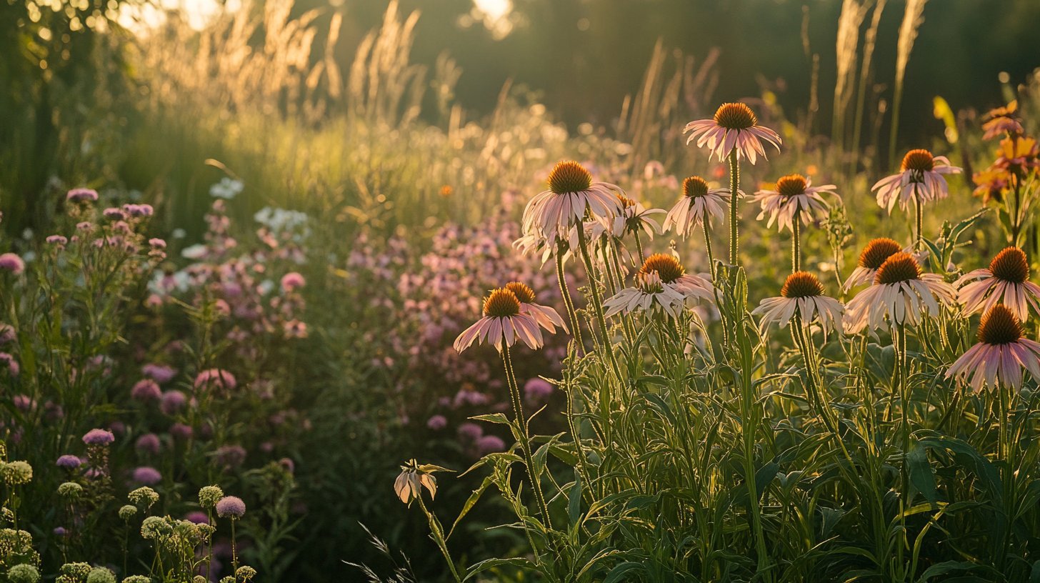 Naturalistische tuin in Piet Oudolf-stijl met siergrassen, Echinacea, Veronicastrum en Sanguisorba