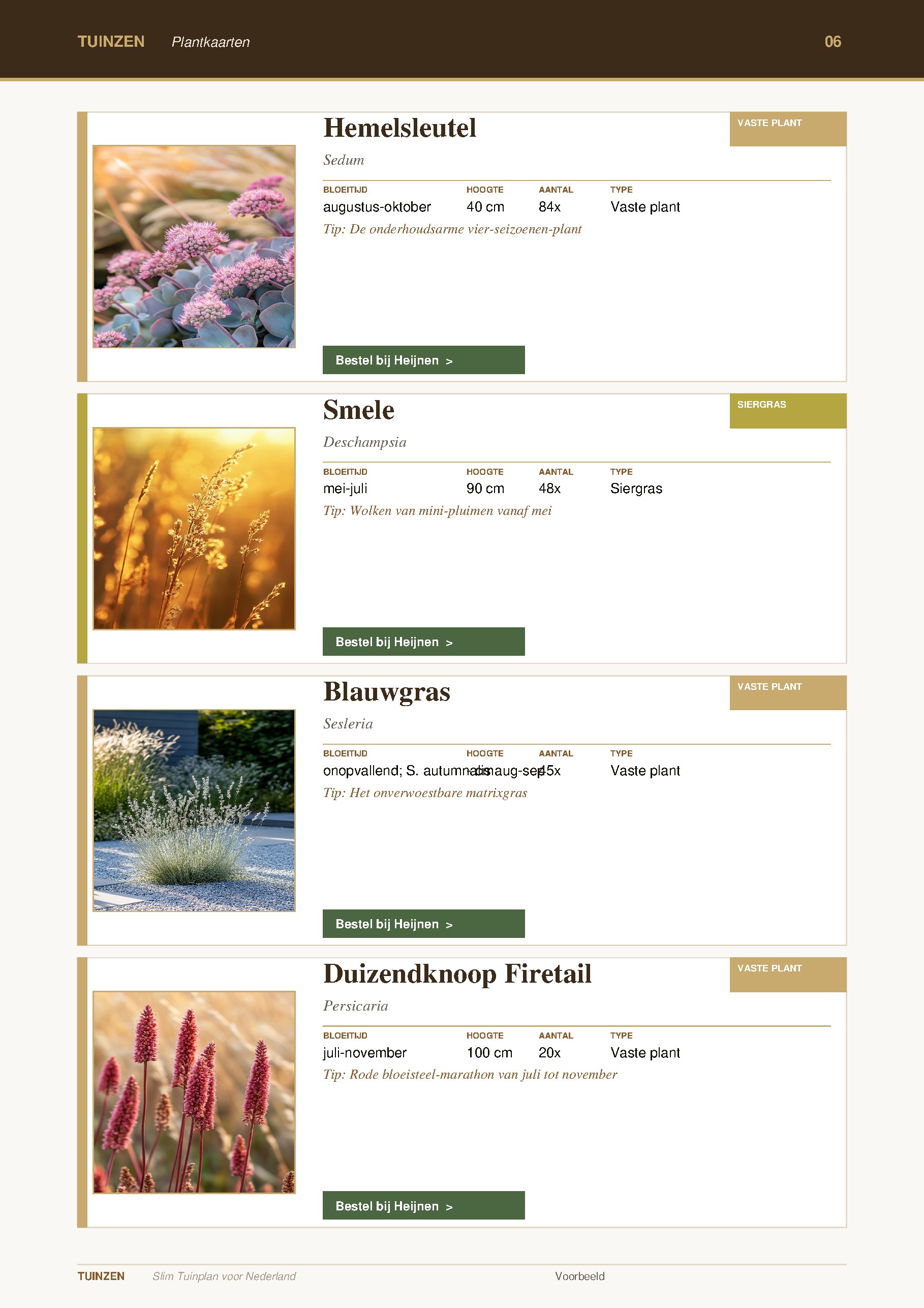 Plantkaarten met foto, eigenschappen en hovenier-tip per plant