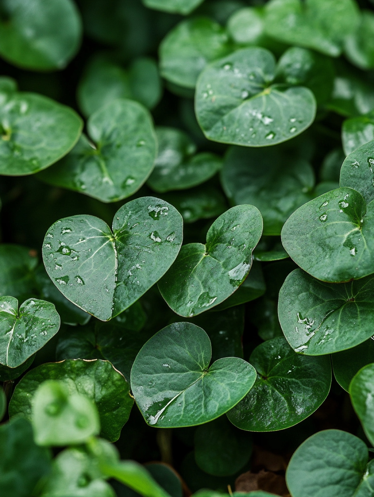 Asarum europaeum — dicht laag tapijt van glanzend donkergroene niervormige bladeren op de bosbodem
