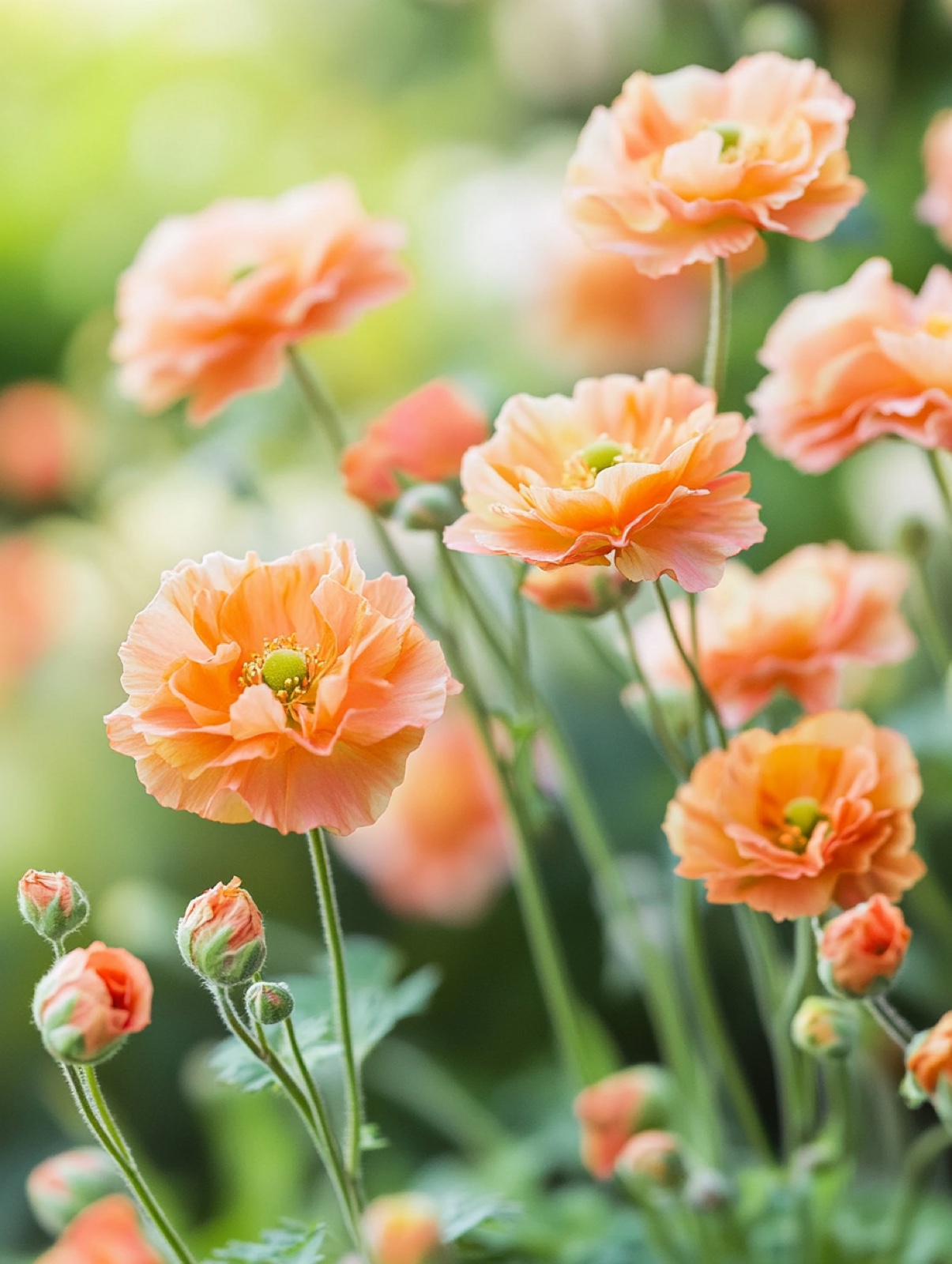 Geum 'Totally Tangerine' — zachtoranje bloemetjes dansend op dunne stelen boven een groene bladrozet