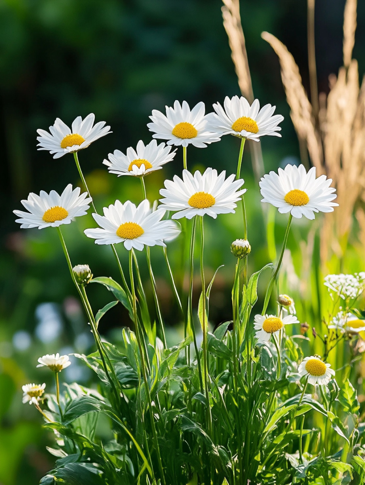 Leucanthemum superbum — helderwitte margrieten met goudgeel hart op stevige stengels in volle zon