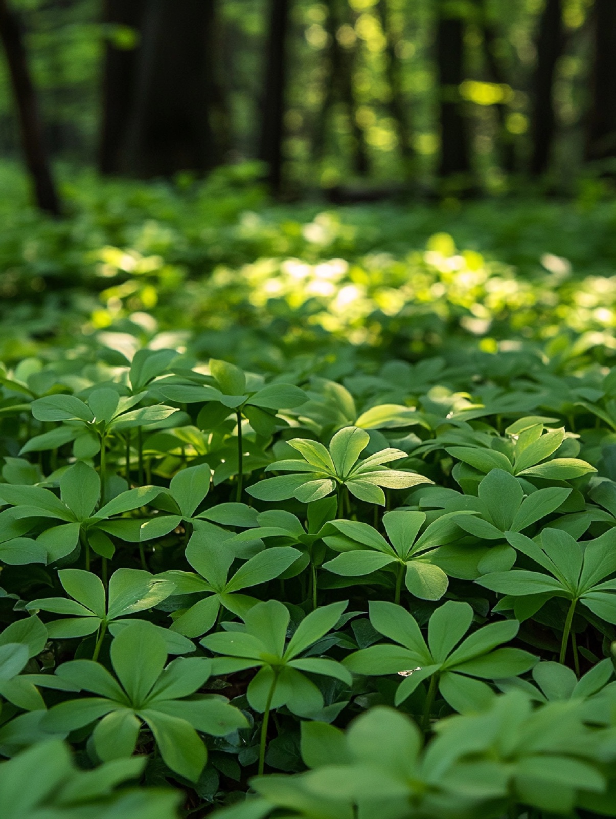 Pachysandra terminalis — egaal wintergroen tapijt van glanzende bladrozetten onder bomen